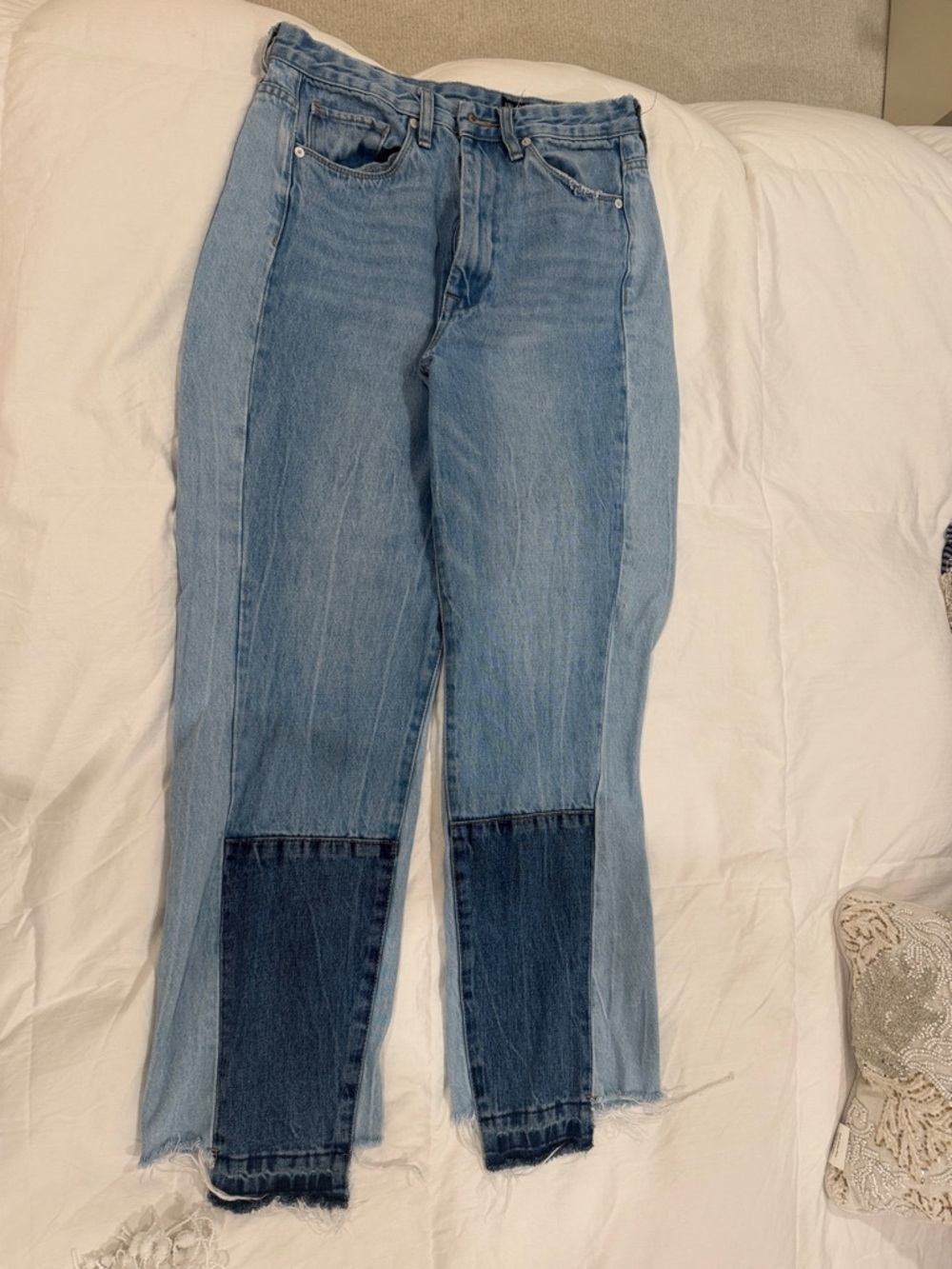 Two-Tone Light Blue High-Waist Womens Jeans